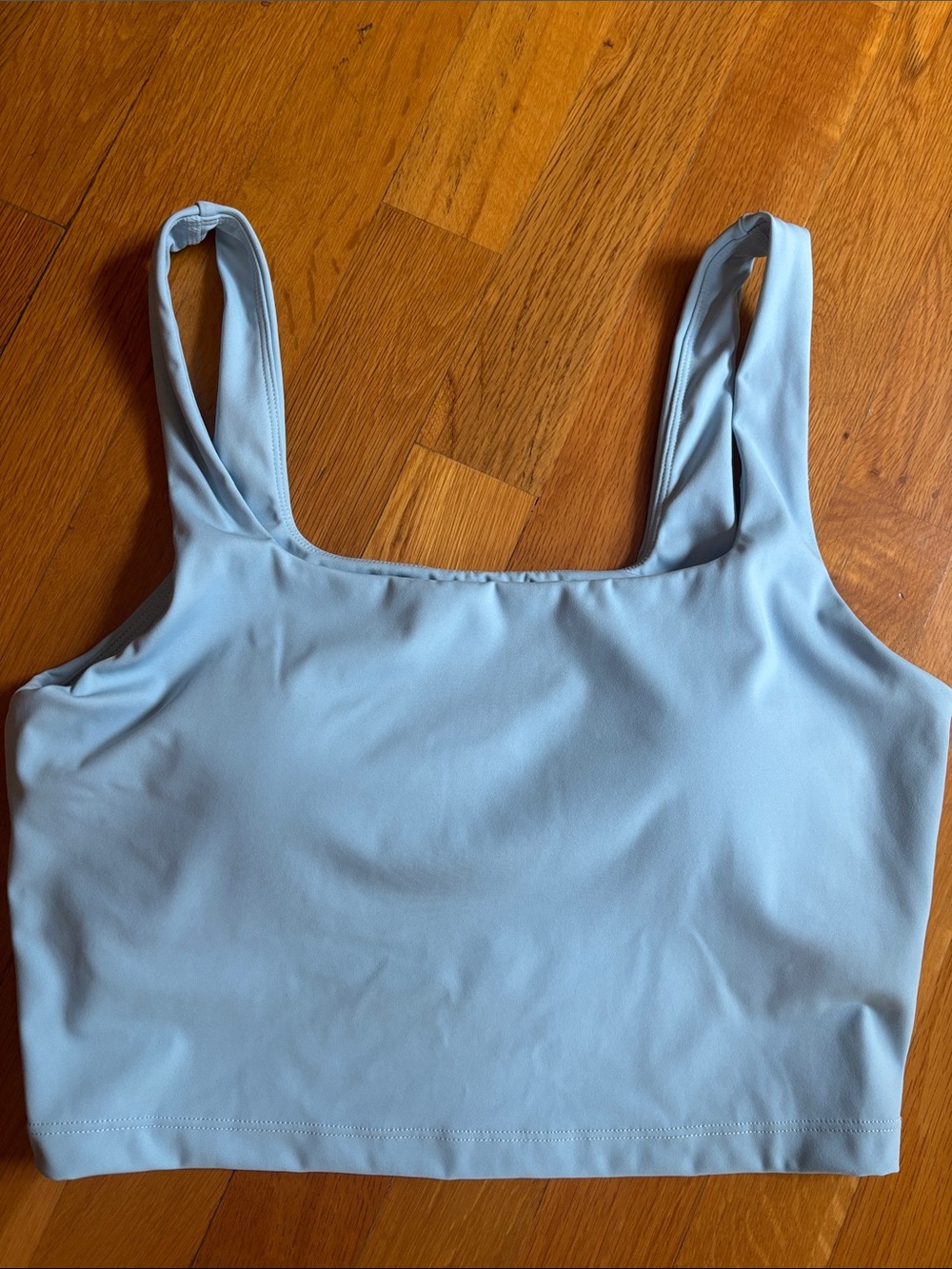 Light Blue Square Neck With Built In Bra Cropped Tank Top